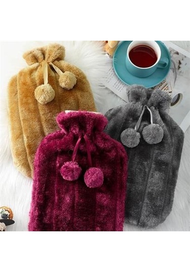 Petinka Ponponlu Peluş Sıcak Su Torbası Kırmızı 2 L