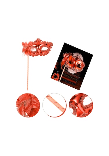 Kırmızı Işıltılı Tutmalı Fotoğraf Çekimi Maskesi 18x29 Cm