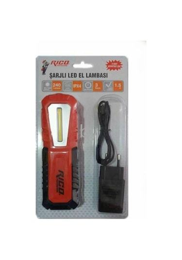 Rico Rc0027 240 Lümens Şarjlı Led El Feneri El Lambası Mıktanıs N11.6198 Kırmızı - Siyah