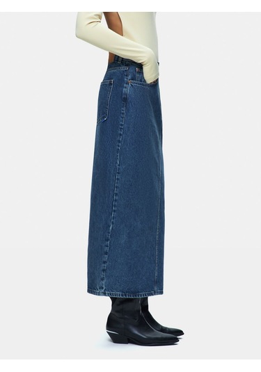 Danıca Skırt Uzun Boy Yırtmaçlı Mavi Jean Etek Mavi