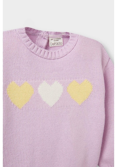 Defacto Kız Bebek Bisiklet Yaka Kalp Desenli Kazak C8089a525aupr251 Mor