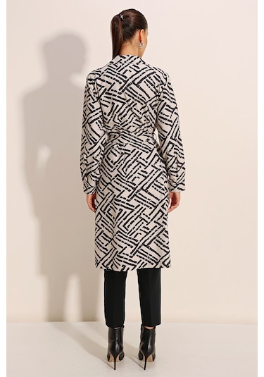 Bigdart 5853 Desenli Kruvaze Yaka Trençkot - C.beyaz 001