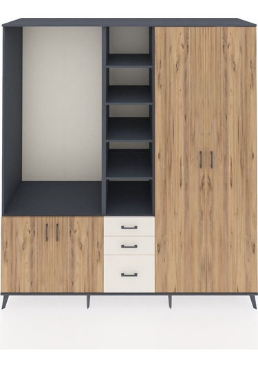 Kronos Dolap 13 Raflı 3 Çekmeceli 4 Kapaklı 220x59x243 Antrasit-çam/aytaşı Atlas Çam/aytası