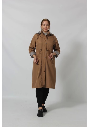 Uzun Astar Detaylı Bondit Trençkot Kahve Rengi Kahverengi