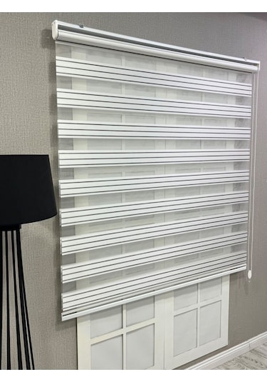 Zebra Stor Perde Dar Plise Güneşlik Beyaz Gri Çizgili Beyaz