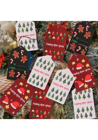 Yılbaşı Noel Şapka Temalı Hediye Etiketi, Yeniyıl Paketleme Kartı