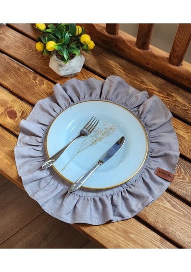 Lizbon Keten Yuvarlak Fırfırlı 2 Li Vintage Amerikan Servis Krem 40x40