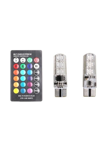 Araç Çakar Lamba Rgb 16 Ledli Ampul Kumandalı Çakarlı Park Ampülü
