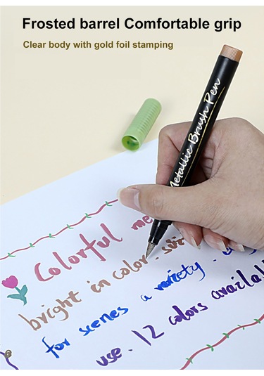 Symbee 10 Renkli Metalik Sulu Boya Kalemi Seti - Yumuşak Uçlu, 2 Mm Çizgi Genişliği, Dıy Albüm Ve Dekorasyon İçin Gümüş