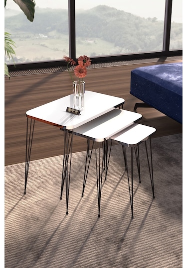 Zigon Sehpa Kr Gümüş Beyaz Tel Siyah Ayak Beyaz