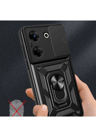 Tecno Camon 20 Kılıf Manyetik Standlı Kamera Korumalı Yüzüklü Zırh Tank Kılıf Koruyucu Kapak