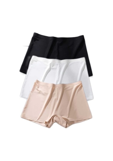 Royaleks Kadın Dikişsiz Görünmez Iz Yapmaz Mini Şort Boxer Siyah-Beyaz-Ten 3 Adet Çok Renkli