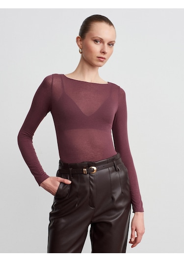 32122 Kayık Yaka Modal Kaşmir Ultra Hafif Bluz-mürdüm Mürdüm