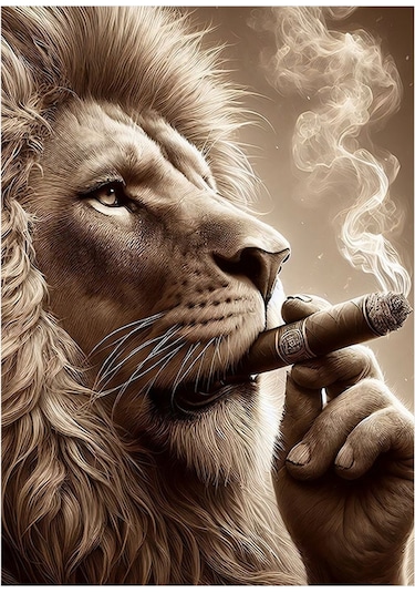 Puro İçen Aslan Tasarım Ahşap Tablo 35cm X50cm