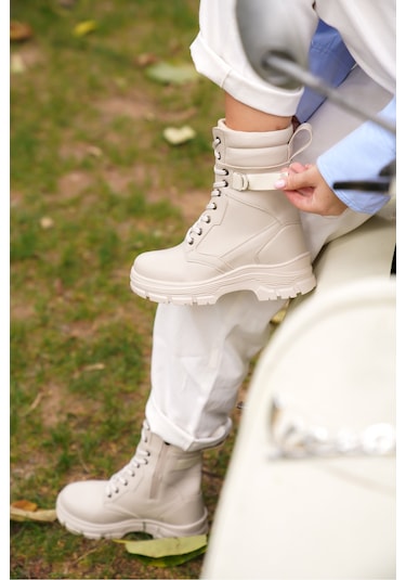 Garantili D529 Soğuk Geçirmez Kadın Günlük Ortopedik Kışlık Bot Bej