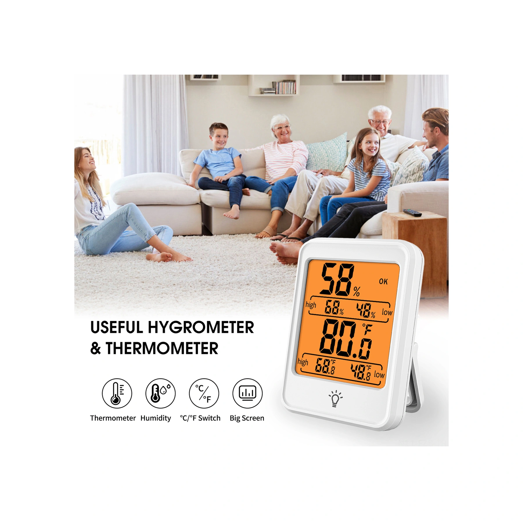 Fosenze Ev İçi Dijital Sicaklık Ve Nem Ölçer, Ekran Işıklı, Konfor Gösterici, Duvar/masa Kurulumu, Kesin Ölçüm