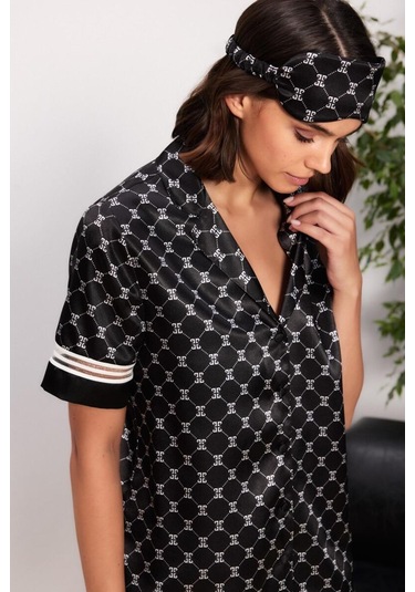 Pierre Cardin Siyah Saten Biyeli Kadın Pijama Şort Takımı 1325 Siyah