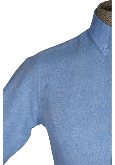 Cengiz İnler Yaka Düğmeli Kendinden Desenli Erkek Slimfit Gömlek 001