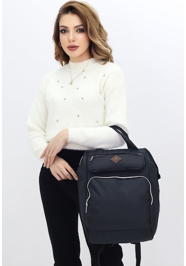 Termal Bölmeli Siyah Anne Bebek Sırt Çantası Geniş Hacimli Bebek Bakım Çantası Bebek Arabası Uyumlu Siyah