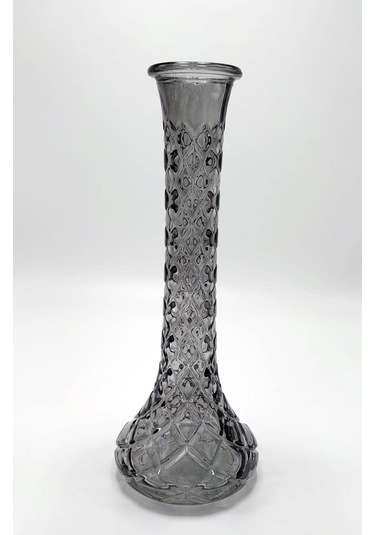 El Yapımı Antrasit Renk Baklava Model Cam Karanfillik 25cm