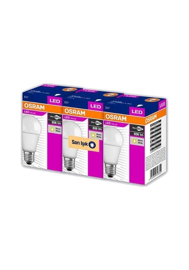 Led Value 3 Lü Ampul Sarı Işık 8.5 W 60watt