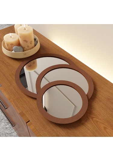 Dekoratif 3 Parçalı Pleksi Aynalı Ahşap Duvar Süsü