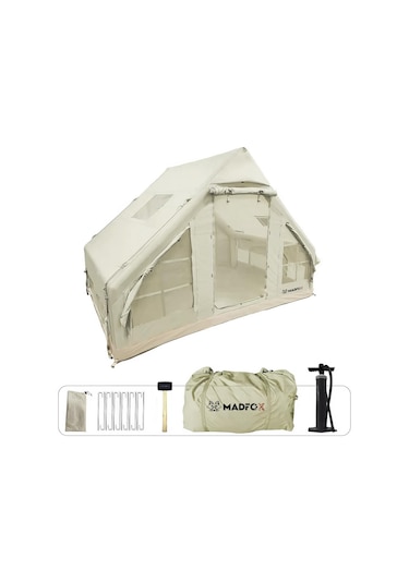 Madfox Bigless Glamping Cotton Inflatable Şişme Çadır Baca Çıkışlı Bej