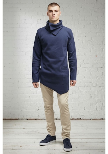 Şal Yaka Cep Detaylı Erkek Sweatshirt Lacivert