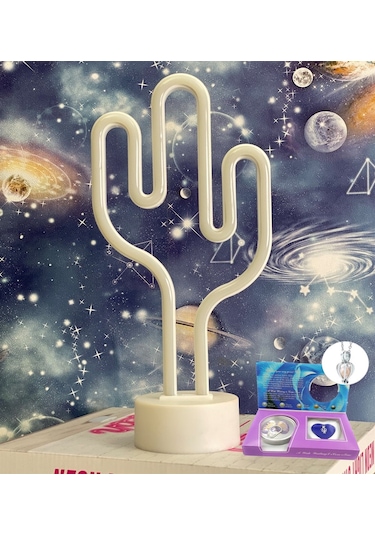 Kaktüs Neon Lamba İstiridye İçinde İnci Kolye Hediye Seti