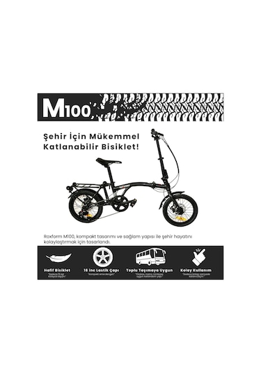 Roxform M-100 Katlanır Bisiklet 16 Jant, 5 Vites, Alüminyum Kadro Siyah