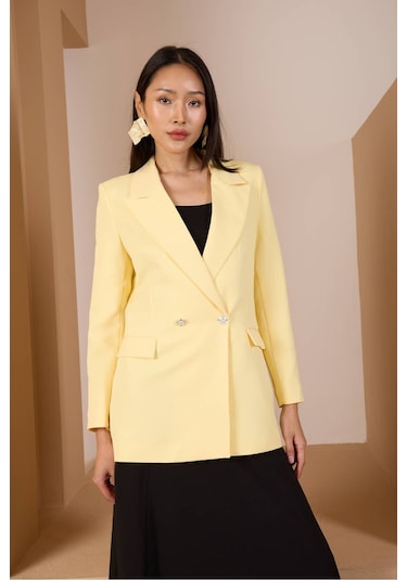 Sarı Oversize Dokuma Blazer Ceket Sarı