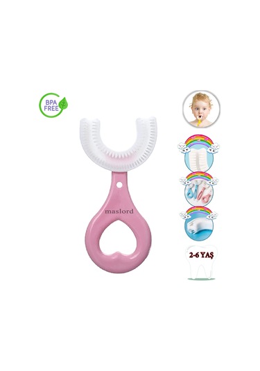Mas Lord U Tipi Yeni Nesil Diş Fırçası - Pembe - Kalp Model  2-6 Yaş