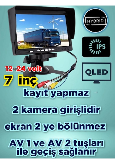 Qled 7 İnç Hybrid Ips Monitör Kayıt Yapmaz 12-24 V Kamesız