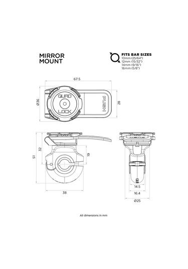 Quadlock Motorcycle / Scooter Mirror Mount Siyah