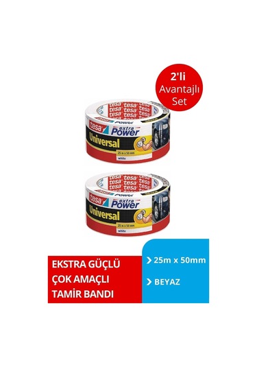 Tesa Extra Power Universal Duct Bant, Gaffer Bant, 25mx50mm, Beyaz X2 Adet