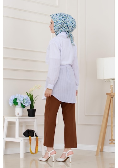 Sevitli Beli Bağcıklı Allerli Taşlı Tunik-beyaz-5222 Beyaz