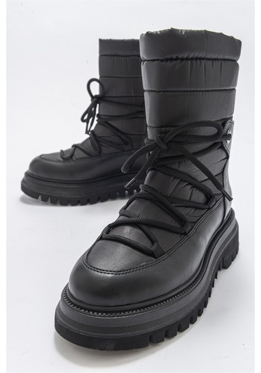 Luvishoes Weld Siyah Cilt Kadın Kar Botu Siyah