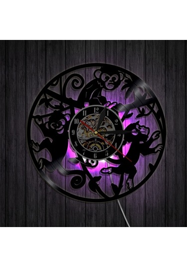 Primepickings Müzik Vinil Kayıt Duvar Saati - Little Monkey Vinyl Records Led Işık Duvar Saati - Vinil Saat A