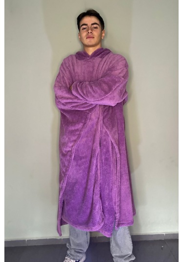 Giyilebilir Hoodie Battaniye Rahat Kalıp Tek Beden Lila