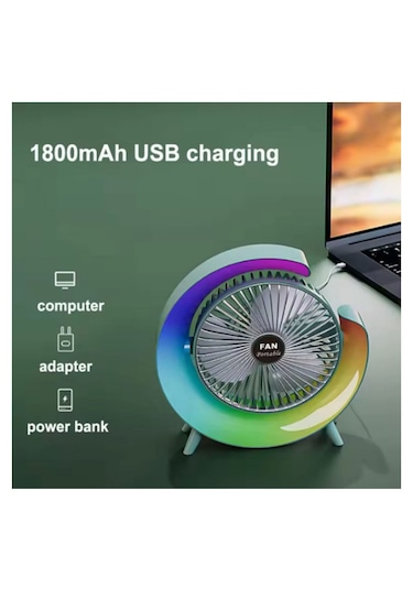 Masaüstü Vantilatör Usb Şarjlı Rgb Led Işıklı 3 Kademeli Fan