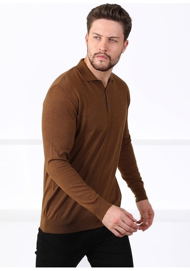 Ferraro Taba Polo Yaka Superfine Erkek Triko Kazak Taba