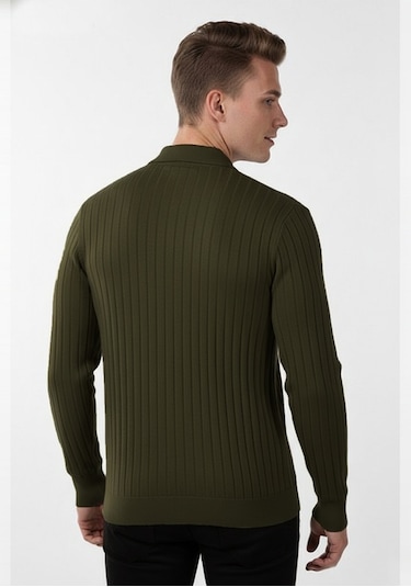 Deepsea Erkek Haki Slim Fit Polo Yaka Triko Kazak - Yumuşak Dokulu Esnek Ve Şık Görünüm 2605305 Haki