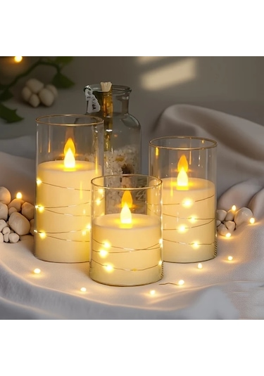 Xuweiwei 3 Adet Akrilik Led Mum Işık Kumanda Zamanlama Kararma Masastüü Aydınlatma Diğer