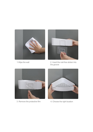 Teltree Yapışkanlı, Deliksiz Beyit Duvar Askısı - Geniş Depolama Alanı İle Banyo, Mutfak İçin Pratik Çözüm Beyaz