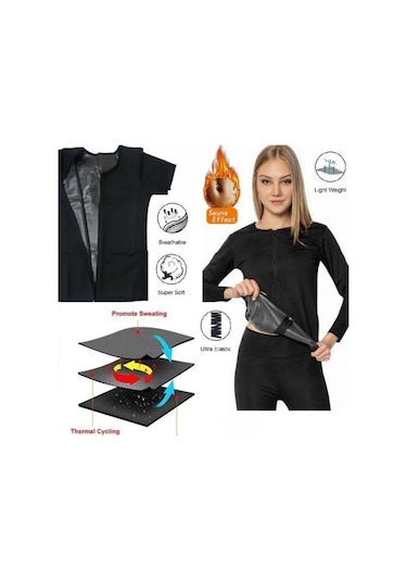 Sweat Sweet Termal Sauna Fermuarlı Atlet Sauna Terleme Atleti Siyah