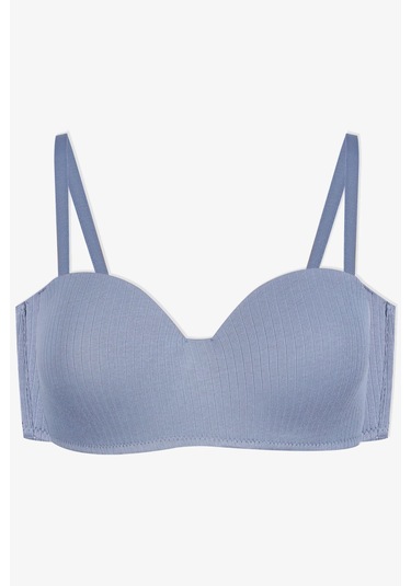 Kadın Dolgusuz Pamuklu Fitilli Straplez Sütyen Mavi