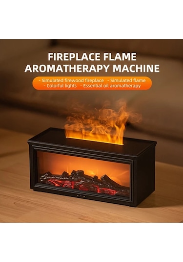 Honeybeeshop Siyah 3d Alevli Şömine Aromaterapi Difüzörü Uzaktan Kumandalı 6 8 10 Saat Zaman Ayarlı Siyah