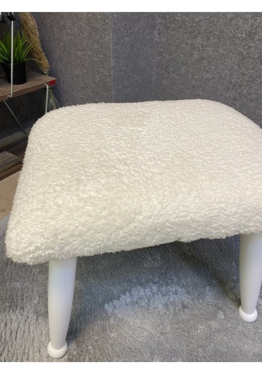 Trend Lake Teddy Krem Ahşap Ayak Uzatma Pufu Makyaj Koltuğu Bench Tabure