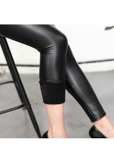 Bigiyin Kadın Siyah Içi Şardonlu Kışlık Suni Deri Peluşlu Taytsiyah S Siyah