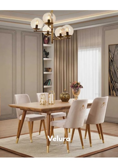 Pablo Yemek Odası Takımı Yemek Masası + 4 Adet Sandalye Kahverengi